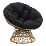 OSP Home Furnishings Wicker Papasan Chair with 360-Degree Swivel, Natural Frame with Black Cushion OSP Home Furnishings