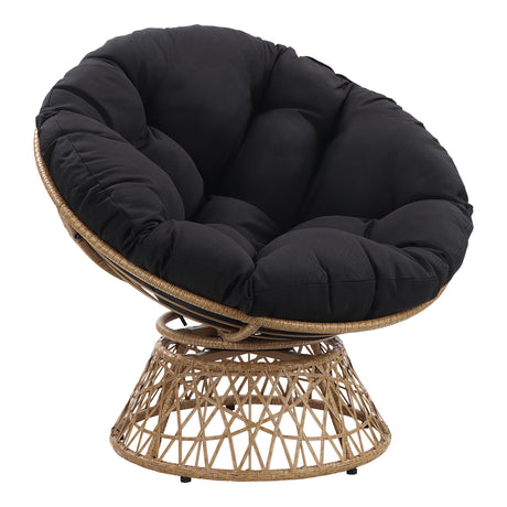 OSP Home Furnishings Wicker Papasan Chair with 360-Degree Swivel, Natural Frame with Black Cushion OSP Home Furnishings