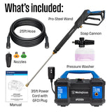 Westinghouse ePX3100v Electric Pressure Washer, 2100 Max PSI 1.76 Max GPM, Built-in Carry Handle, Detachable Foam Cannon, Pro-Style Steel Wand, 4-Nozzle Set, for Cars/Fences/Driveways/Home/Patios Westinghouse