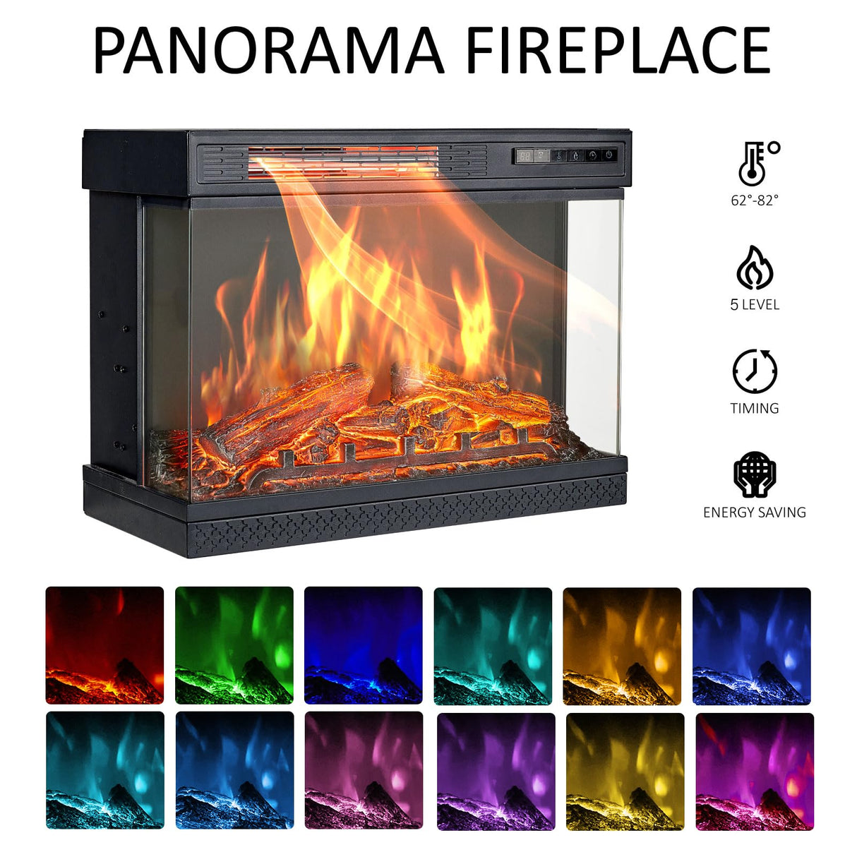 AMERLIFE 3-Sided Glass Fireplace TV Stand for TVs up to 65'' with 12 Color, Media Entertainment Center Console Table with Doors Closed Storage, Distressed White AMERLIFE