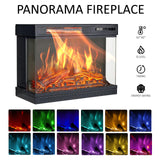 AMERLIFE 3-Sided Glass Fireplace TV Stand for TVs up to 65'' with 12 Color, Media Entertainment Center Console Table with Doors Closed Storage, Distressed White AMERLIFE