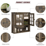 Glass Door Display Cabinet: Adjustable Shelf + Open Storage + Tiered Curio Structure, Multipurpose Home Living Room Storage Unit Dystler