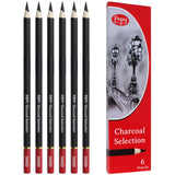 Pepy Professional Hard Charcoal Pencil Set – Set of 6 Pre-Sharpened Black Charcoal Pencils; Perfect for Drawing, Sketching, Blending and Shading Pepy