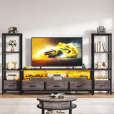 DWVO Entertainment Center with Bookshelves, LED TV Stand for 65/60 inch TV, Farmhouse TV Stand for Living Room with 2 Industrial 4-Tier Bookshelves & Power Outlets, Grey DWVO
