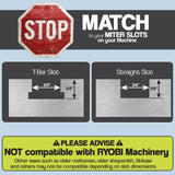 Fulton Miter Gauge 2000 SE Featuring NoPlay Expandable Glides • Steel Miter Bar Bar • Fits into a 3/4” x 3/8” Miter Slot • UHMW Slick Pad • Protractor Style Head with 13 Positive Stops Fulton