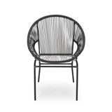 Janusline Outdoor Modern Faux Rattan Club Chair, Bistro Outside Chairs Set of 2, Stackable Cafe Arm Chairs, All-Weather Conversation Bistro Outside Club Chair Set for Patio Lawn Garden, Black Janusline