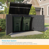 Suncast 70 Cu Ft Stow-Away Horizontal Outdoor Shed - Small Outdoor Storage Shed, Lockable & Weatherproof Resin Plastic, Fits Two 96-Gallon Trash Cans, Bikes, Lawn Mowers, or Garden Tools, Peppercorn Suncast