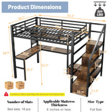 MoproBeti Full Size Loft Bed with Desk and Stairs,Metal Gaming Loft Bed with LED,Charging Station, High Loft Bed Full with Storage Shelves,Wardrobe and Drawers for Kids Teens, Adults, Black MoproBeti