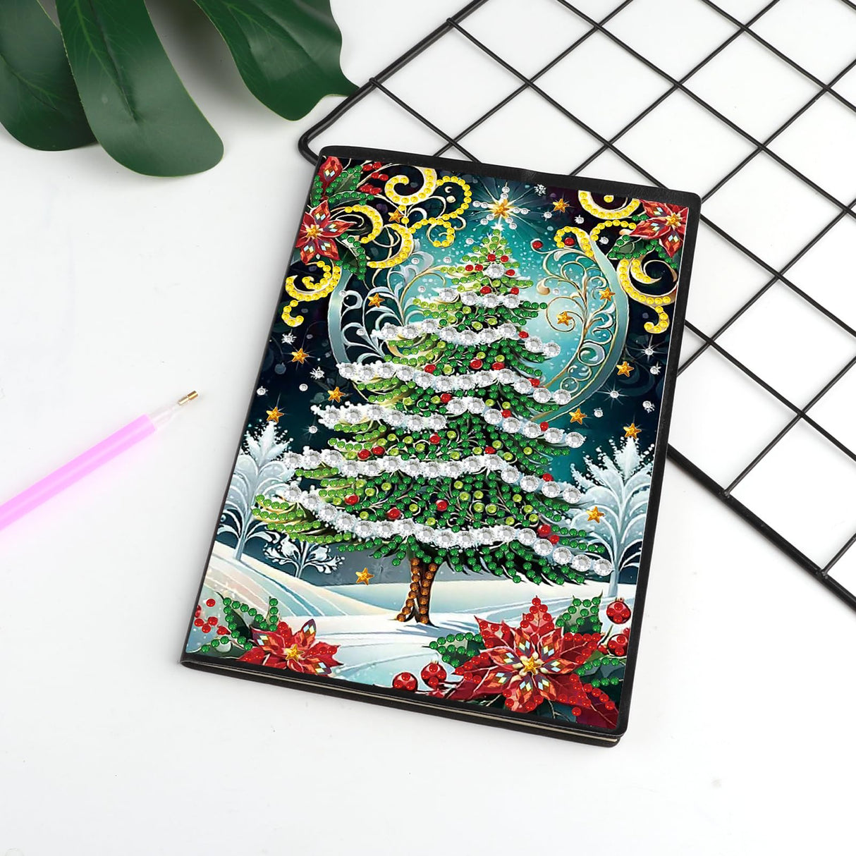 JISHSHAY 2 PCS Christmas Diamond Painting Notebook Diary Christmas Tree Diamond Art Leather Journal Xmas Gem Art Note Book Train Mosaic Kits for Adults Journal Notebook Gem Painting Sketchbook Diary JISHSHAY