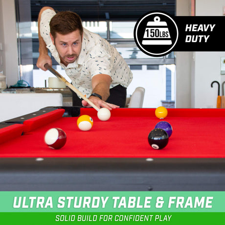 GoSports Mid-Size 7 ft x 3.9 ft Billiards Game Table - Foldable Design, Includes Full Set of Pool Balls, 2 Cue Sticks, Chalk, and Felt Brush - Red GoSports