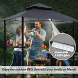 Raysfung 8'x 5' Grill Gazebo Canopy, Outdoor BBQ Gazebo with Led Light, Barbeque Gazebo Shelter for Patio (Grey) Raysfung