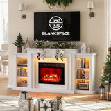 72" Electric Fireplace with Mantel,White TV Stand with Fireplace,Modern Entertainment Center with LED Lights for Bedroom Living Room BLANKSPACE