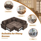 Merax Sofa Bed Sleeper Couch L Shaped Sofa with Pillows and USB Ports, L-Shape Sectional Couch with Comfortable Backrest and Power Sockets for Living Room and Small Apartment (Brown) Merax