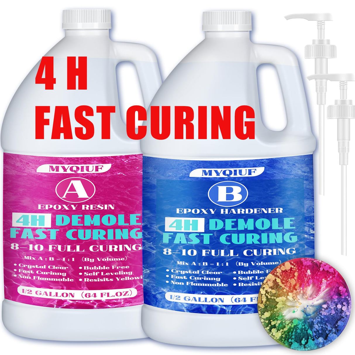 Epoxy Resin - Fast Cure Epoxy Resin, 1 Gallon 4 Hours Demold 8-10 Hours Casting Resin Crystal Clear for DIY Molds Wood Jewelry Table Tops Bar Top Casting Coating Crafts Supplies Easy Mix 1:1 Ratio Myqiuf