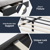 Allewie Queen Size Platform Bed Frame with 3 Drawers - Modern Grey Upholstered Design, No Box Spring Required Allewie