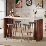 Tribesigns Home Bar Unit, 55.12-Inch Bar Table with a Faux Marble Finished Tabletop, Modern Freestanding Mini Bar for Home Kitchen, Living Room, Balcony, Basement, Walnut & White Tribesigns