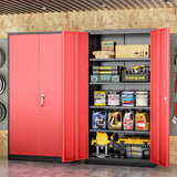 INTERGREAT Storage Cabinet, 72” Black Red Garage Steel Locking Cabinet with Doors and 4 Adjustable Shelves, Tall Lockable File &Tool Cabinet for Home Office, Metal Classroom Cabinet Basement INTERGREAT