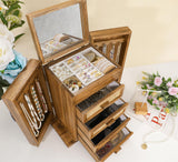 Jewelry Organizer, Rattan Jewelry Box, 5 Layer Wooden Jewelry Organizer Box with Mirror, Jewelry Boxes with 4 Drawers for Women Men, Jewelry Storage for Rings Earrings Necklaces Bracelets Watch Miss Rabbit