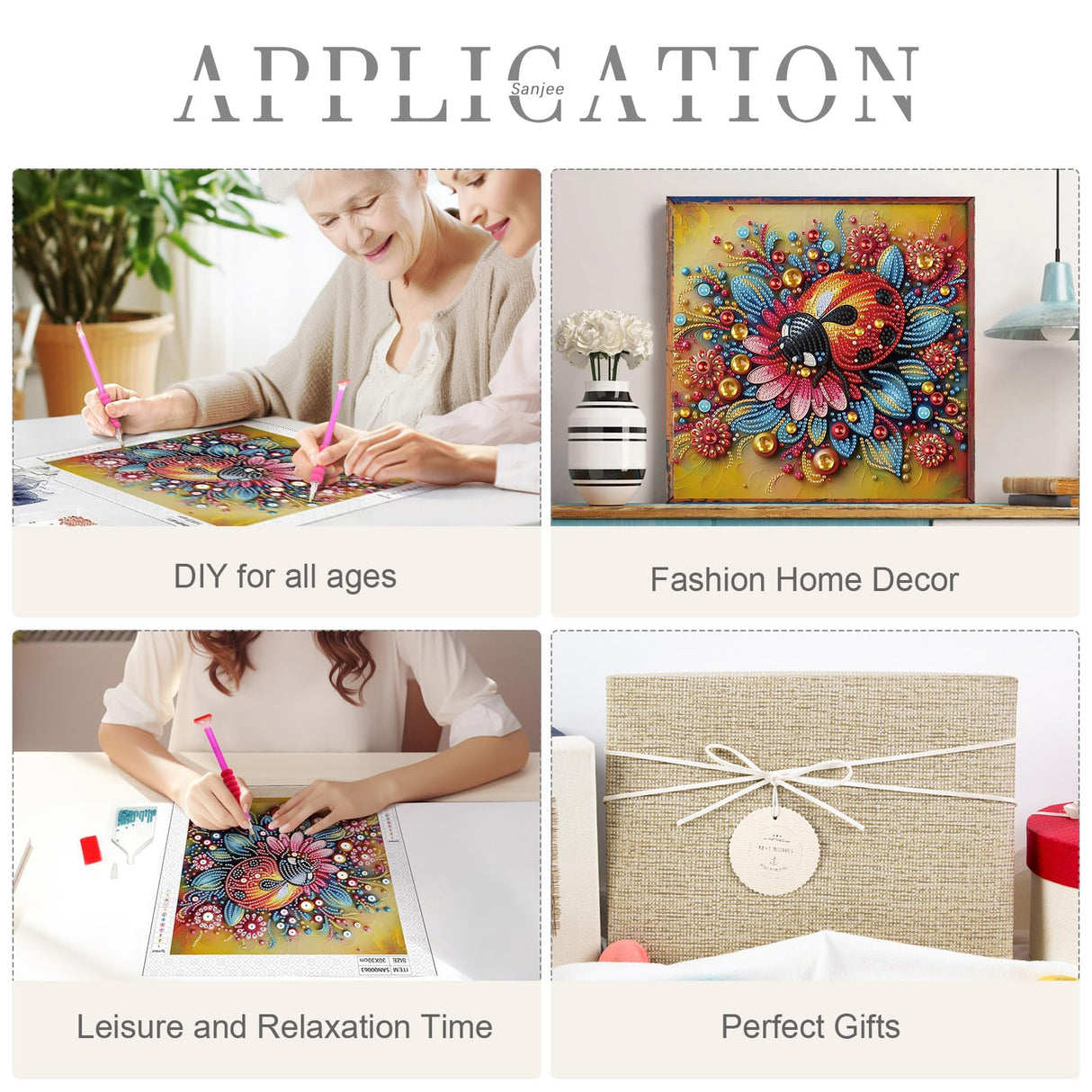 Sanjee 5D Special Shape Diamond Art Kits for Beginners, Ladybug Diamond Painting Kits for Adults, Crystal Rhinestones Diamond Painting for Home Wall Decoration Gift, 12×12inch Sanjee