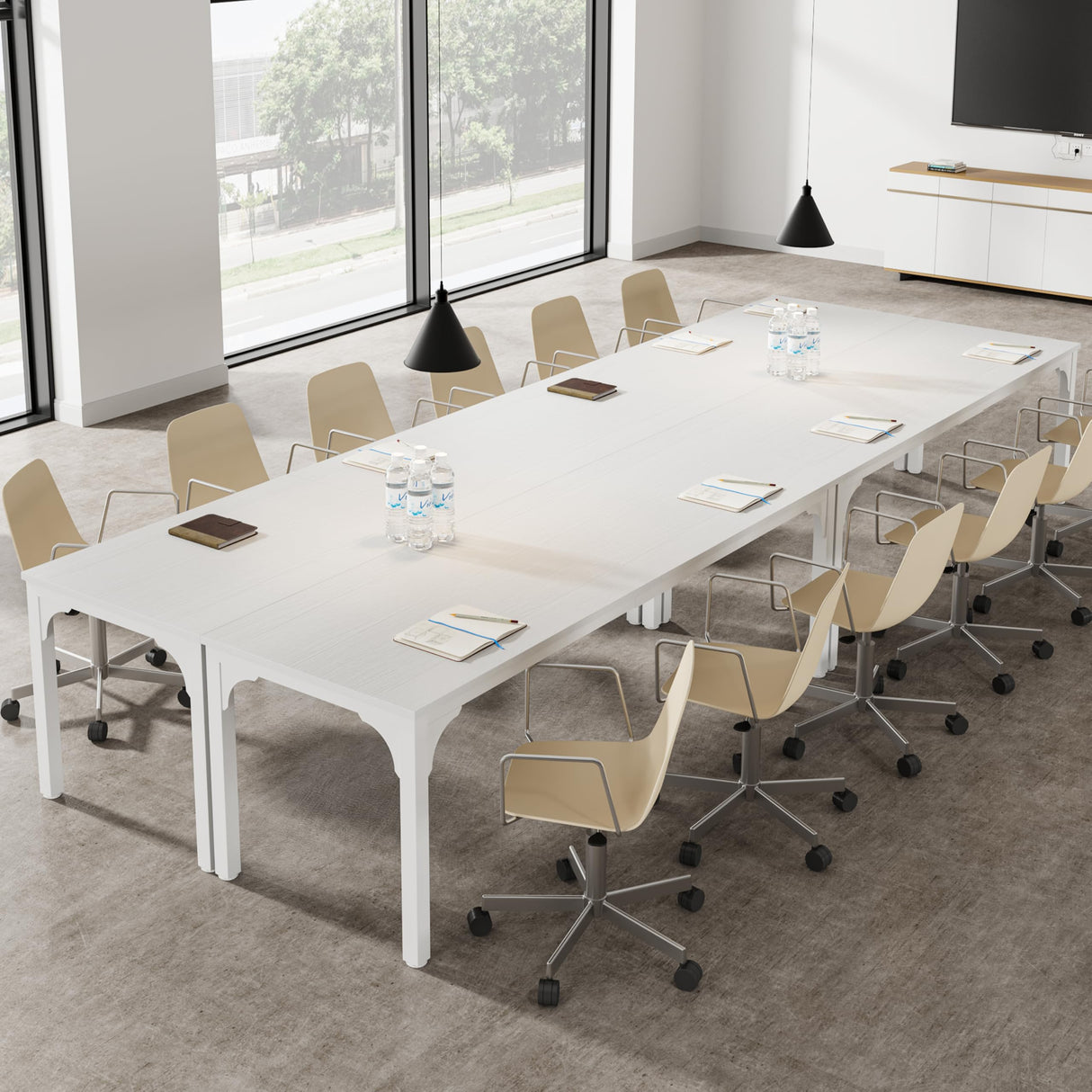 6.56 FT Conference Table, Super Sturdy Large Rectangle Meeting Seminar Table for 6-8 Person, Long Business Tables, 1 Pc White Trggivs