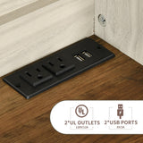 DWVO 72" Farmhouse Bar Cabinet with LED Lights & USB Charging, Wine Glass Holder & 9-Bottle Rack, Coffee Bar Sideboard with Sliding Doors, Off White+Walnut Grain DWVO