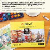 ArtBeek Watercolor Paper Block, Watercolor Block 100% Cotton 140g/300GSM (9X12 Cold Press) ArtBeek