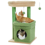 PEQULTI Cat Tree Cactus Cat Tower for Indoor Cats with Private Cozy Cat Condo, Natural Sisal Scratching Posts and Plush Pom-pom for Small Cats Green PEQULTI