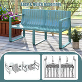 Tangkula Patio Loveseat, Weather-Resistant Plastic 2-Person Bench with Curved Backrest, Outdoor Conversation Furniture with Slatted Design for Patio, Poolside, Backyard, Garden, Deck, Lawn (Blue) Tangkula