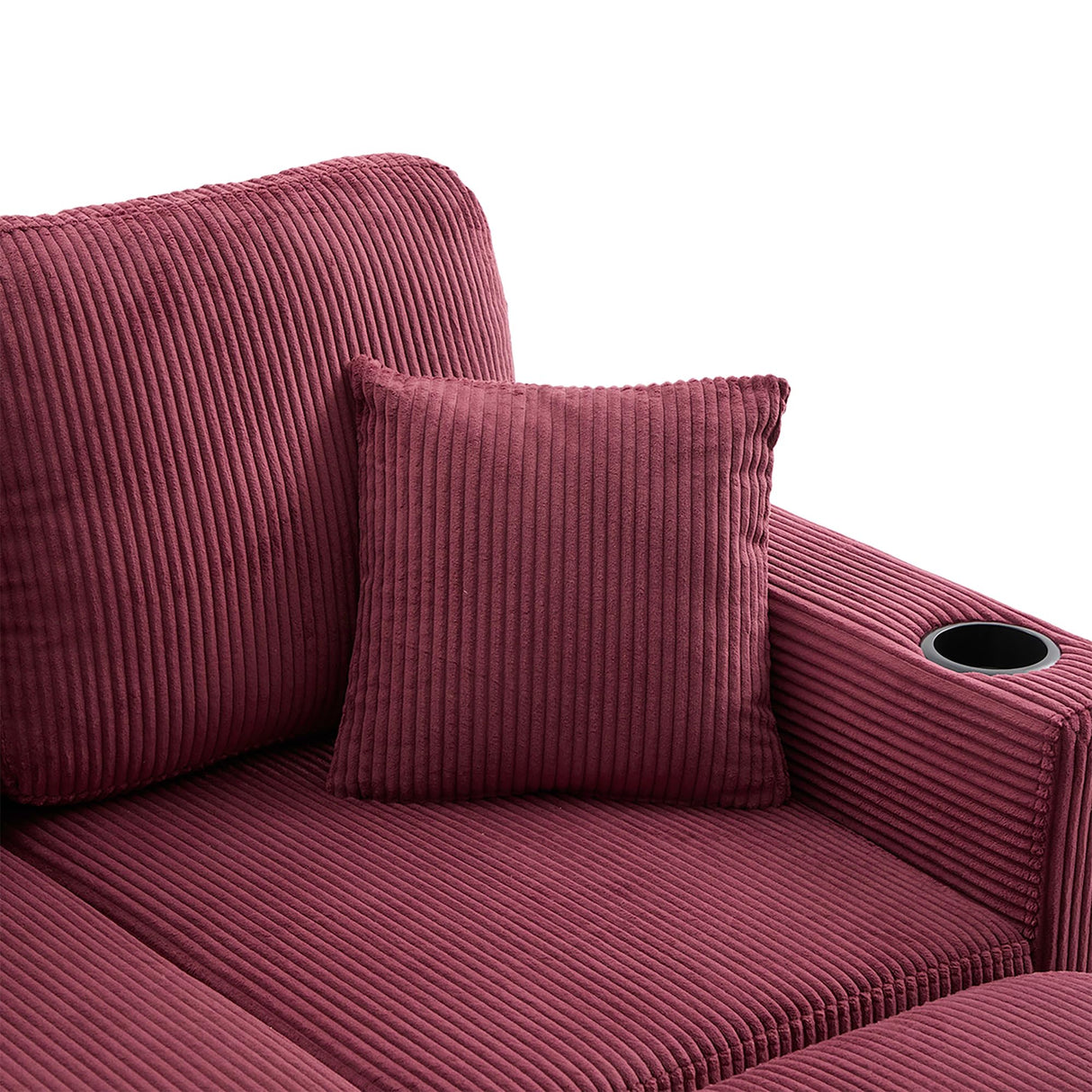L-Shaped Sectional Sofa with Storage & Movable Ottoman, Corduroy 3 Seater Sectional Couch with USB Charging, Cup Holder & LED Light, Convertible Couches for Living Room (Wine Red, 76.38) Firscook