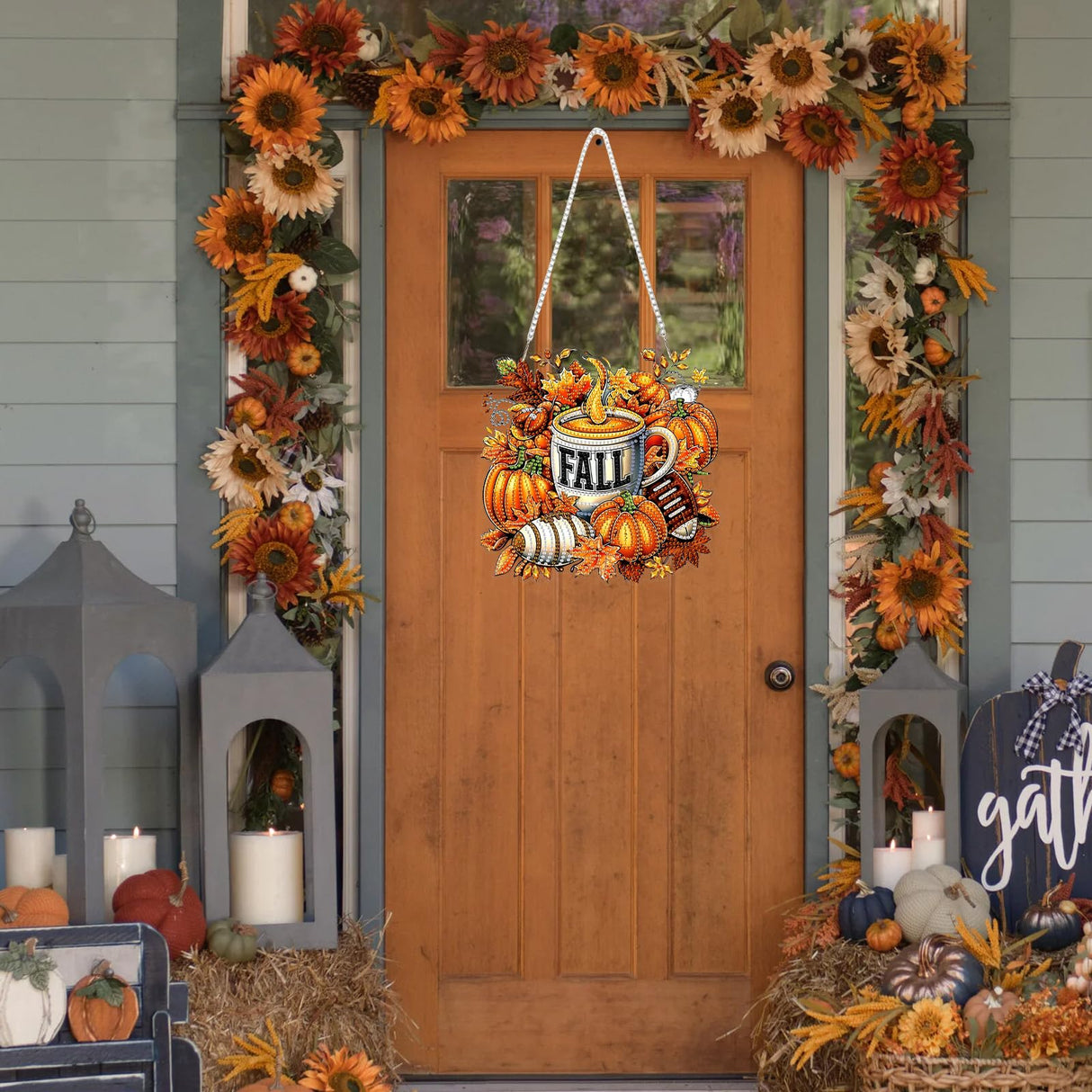 DOMROM Fall Diamond Art Hanging Pendant, DIY Pumpkin Diamond Art Painting Window Pendants, Special Shaped Rhinestone, Gem Art Suncatchers Painting Window Ornament for Home Garden Wall Decor DOMROM