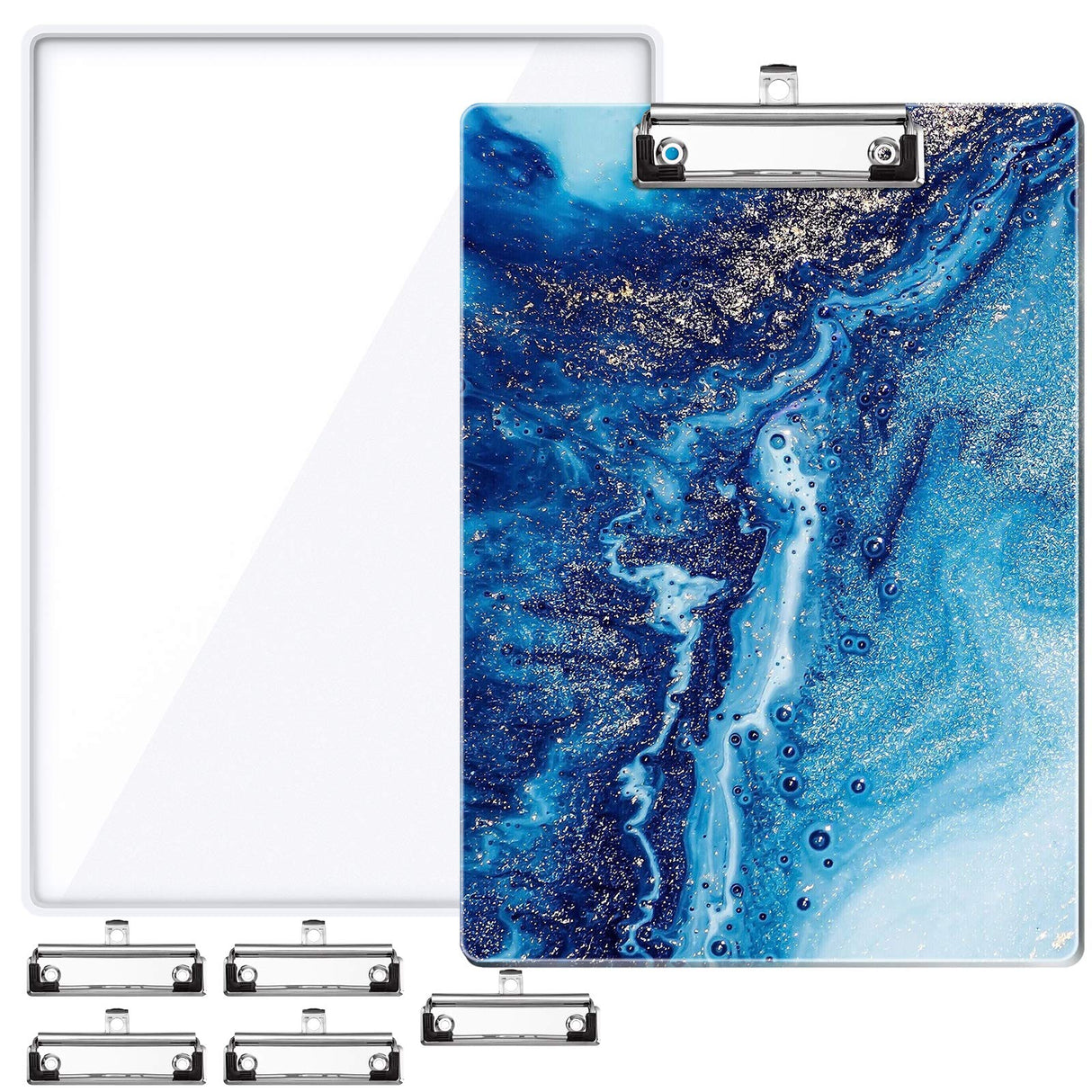 A4 Letter Size Clipboard Epoxy Resin DIY Casting Soft Silicone Molds + 5 Stainless Steel Low-Profile Clips, Retractable Hanging Hole Write Pad Draw Board Document Holder School Office Business NiArt