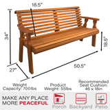 Amish Casual Heavy Duty 4 Foot Roll Back Outdoor Bench in Cedar Stain - Amish Made in The USA from Treated Pine for Outdoor Durability, 700 Lb Weight Capacity Amish Casual