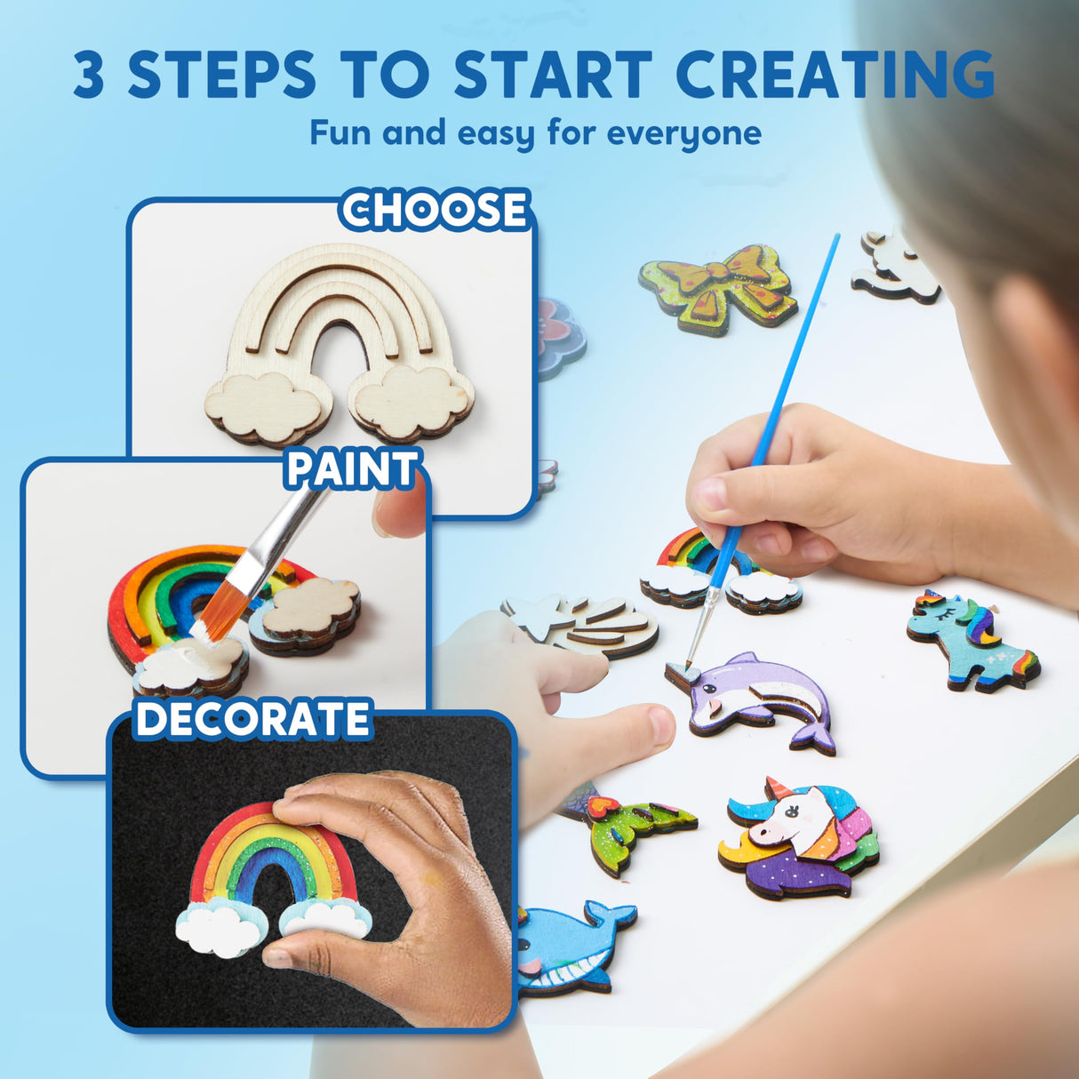 JOYIN 12 pcs Fantasy Wooden Magnets, Kids Unicorn Painting Craft, Spring and Rainy Day Activities School Art Projects, Toys for Kids Aged 3+ Birthday Easter JOYIN