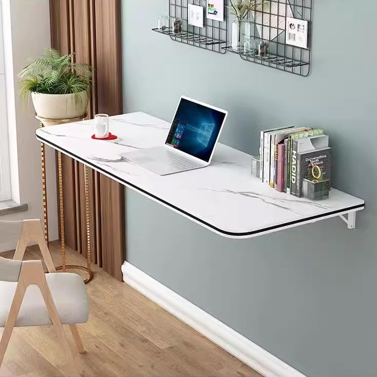 SKVSKV Fold Down Table, Floating Wall Desk for Small Spaces, Wall Mounted Folding Table,Functional Hanging Desk for Laundry Room Home Office Study Work Bench, Kitchen Dining (White 31.5"×15.7") SKVSKV