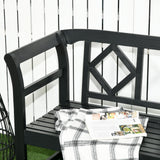 Outsunny Wooden Patio Bench, Outdoor Garden Bench with Backrest and Armrests, 3 Person Porch Bench with Rustic Country Diamond Pattern, Black Outsunny