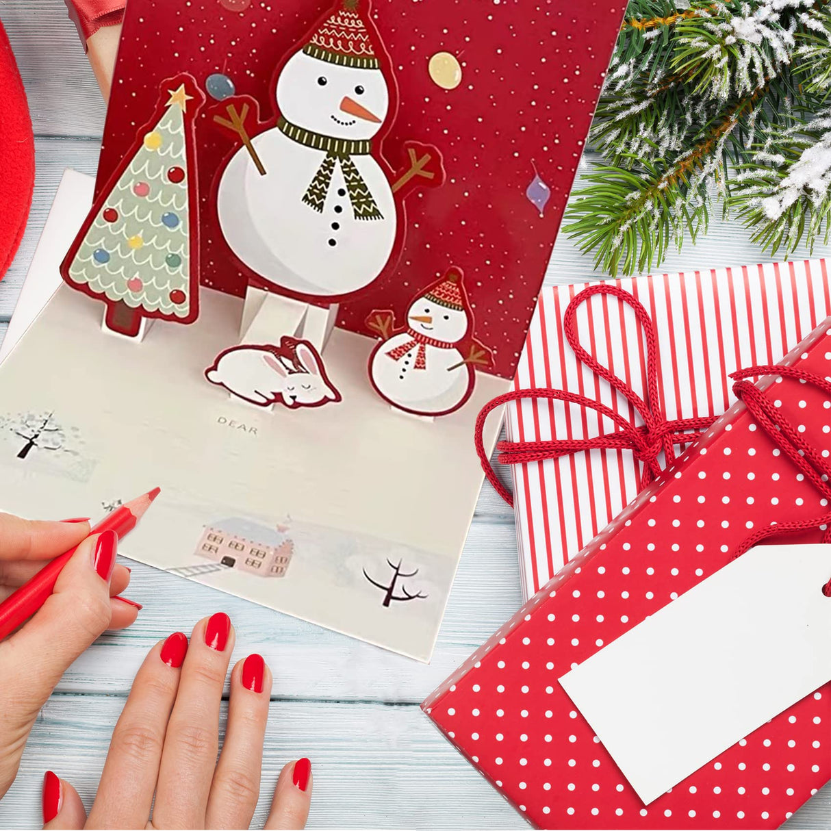 EMPCYDIA Christmas Cards, 6 Pack Small Pop Up Christmas Gift Card with Envelopes Stickers, 3D Cute Holiday Greeting Cards Santa Snowman Reindeer Xmas Tree Bulk Set Xmas Card for Kids 4.3x4.3inch EMPCYDIA