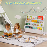 Tatub Kids Bookshelf with 4 Tier Deep Sleeves, Children Montessori Bookshelf Sling Storage Book Rock, Toddler Front Facing Display Book Shelf for Playroom Nursery Bedroom Classroom Tatub