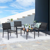 Greesum 4 Pieces Patio Furniture Set Outdoor Conversation Textilene Fabric Chairs for Lawn, Garden, Balcony, Poolside with A Glass Coffee Table, Black Greesum