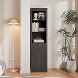 GarveeHome71 inch Tall Narrow Bookcase with Drawer & Door, 3-Tier Bookshelf with Adjustable Shelves, Storage Cabinet for Living Room, Office -Black GarveeHome