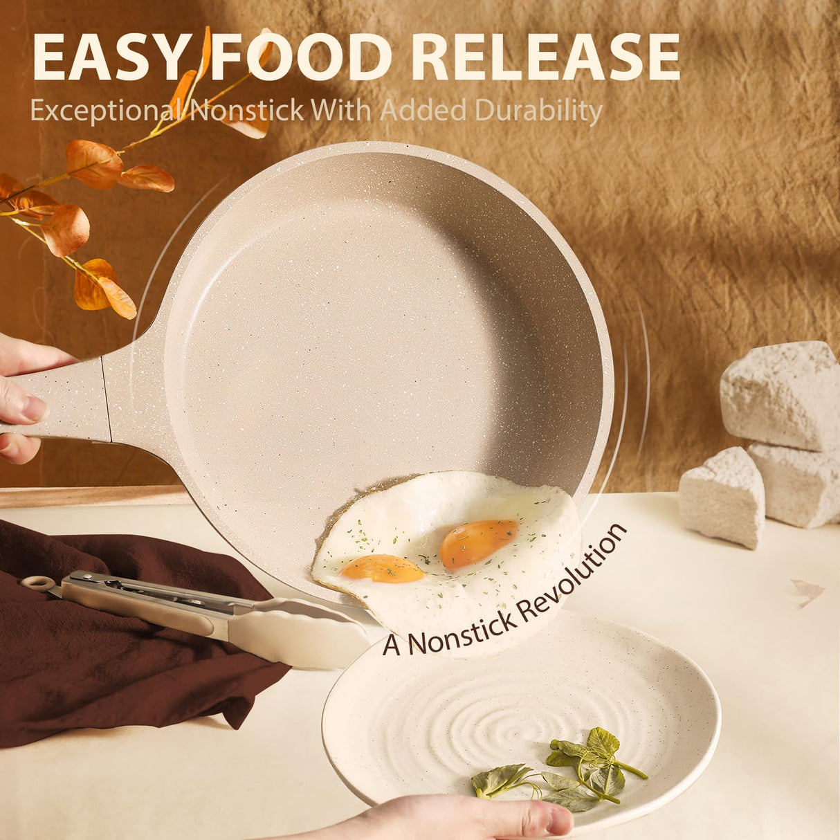 CAROTE 13pcs Kitchen Pots and Pans Set Non Stick, Taupe Nonstick Cookware Set, Frying pans, Kitchen Essentials, Frying pans with lids CAROTE