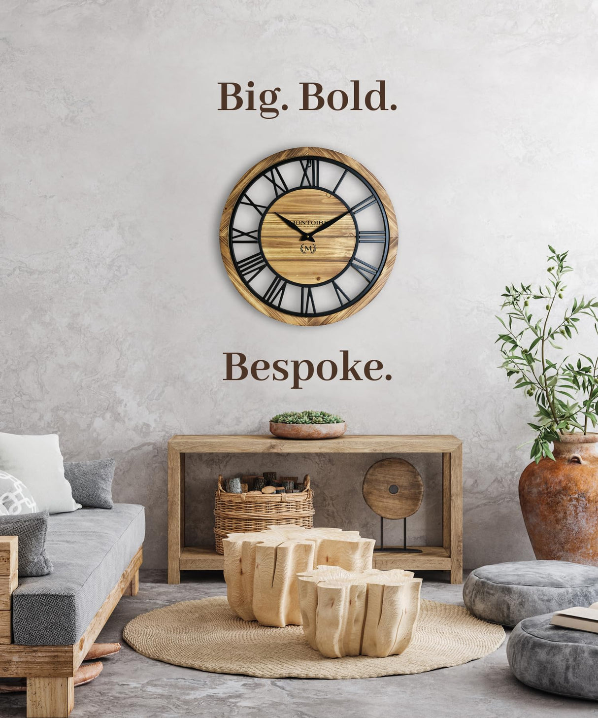 24 Inch Farmhouse Wall Clock Large - Giant Extra Large Wall Clock for Living Room Decor - Large Wall Clock 24 Inches or Larger, Big Round Wall Clock with Decorative Roman Numerals, Battery Operated Montoire