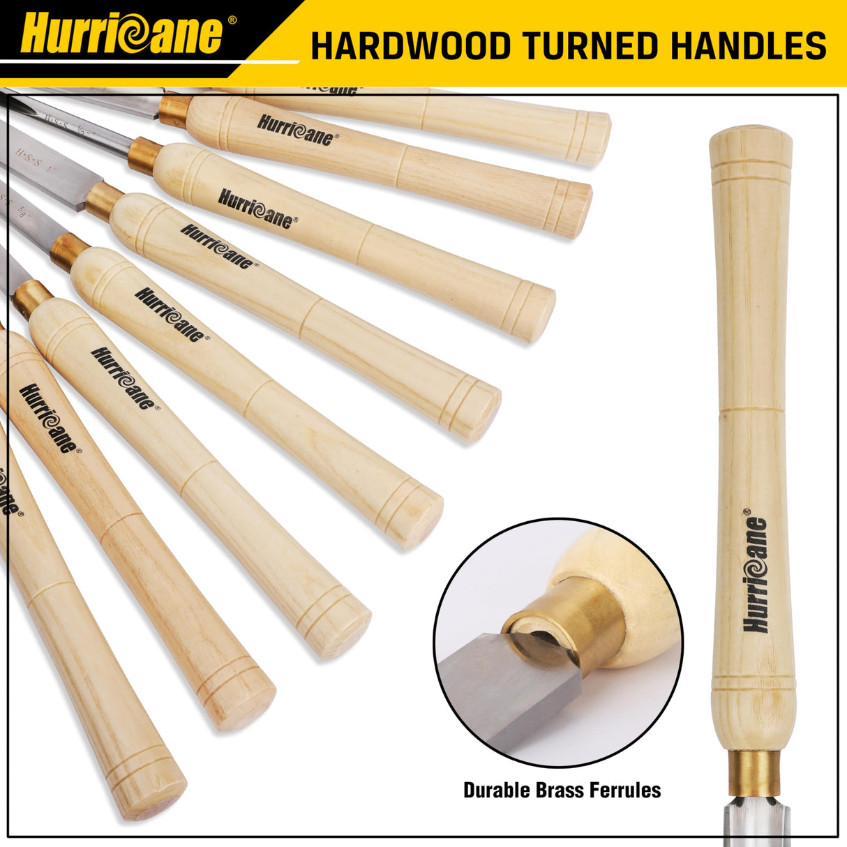 HURRICANE Wood Lathe Chisel Set, 8pc HSS Wood Lathe Turning Tools, Woodworking Lathe Tools with Wooden Box HURRICANE