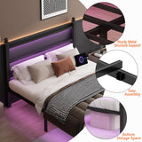 CLIBFENG Full Size Bed Frame with Headboard and Footboard,Steel Slats Support-LED Bed Frame with USB Charging Station,Mattress Foundation-Under Bed Storage, No Box Spring Needed,Noise Free,Black CLIBFENG