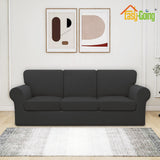 Easy-Going 7 Pieces Stretch Couch Cover Washable Sofa Cover Set for 3 Backrest and Seat Cushion Couch Anti-Slip Sofa Slipcover Furniture Protector with Elastic Bottom (Large, Dark Grey) Easy-Going