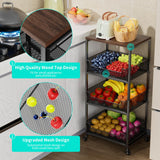 HapiRm Fruit Basket Kitchen Cart - 4-Tier Rolling Storage Cart with Wheels, Fruit Vegetable Basket with Wood Top, Pantry Utility Kitchen Organizer for Fruit Potato Onion Vegetable Bread Snack HapiRm