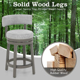 COSTWAY Bar Stool Set of 2, 27-inch 360° Swivel Barstool with Upholstered Back & Seat, Solid Rubber Wood Legs & Footrest, Farmhouse Counter Height Chair for Home, Bar, Cafe, Grey (2, Seat height 27‘’) COSTWAY