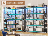 Itaar 5-Tier Convertible Corner Bookshelf with LED Light, Pegboard & Storage – Black Itaar
