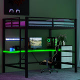 SOFTSEA Full Gaming Loft Bed with Desk & LED Lights, Heavy-Duty Metal Loft Bed with USB Charging Stations, Full Size Gaming Bed with Guardrails for Adults Kids Teens, Easy Assembly, Black SOFTSEA
