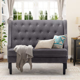 46" Small Modern Loveseat Settee Sofa Linen Fabric 2-Seat Sofa Couch Tufted Love Seat Dining Bench with Back Upholstered Banquette Sofas for Living Room Bedroom Small Space Entryway Steel Grey Tongli