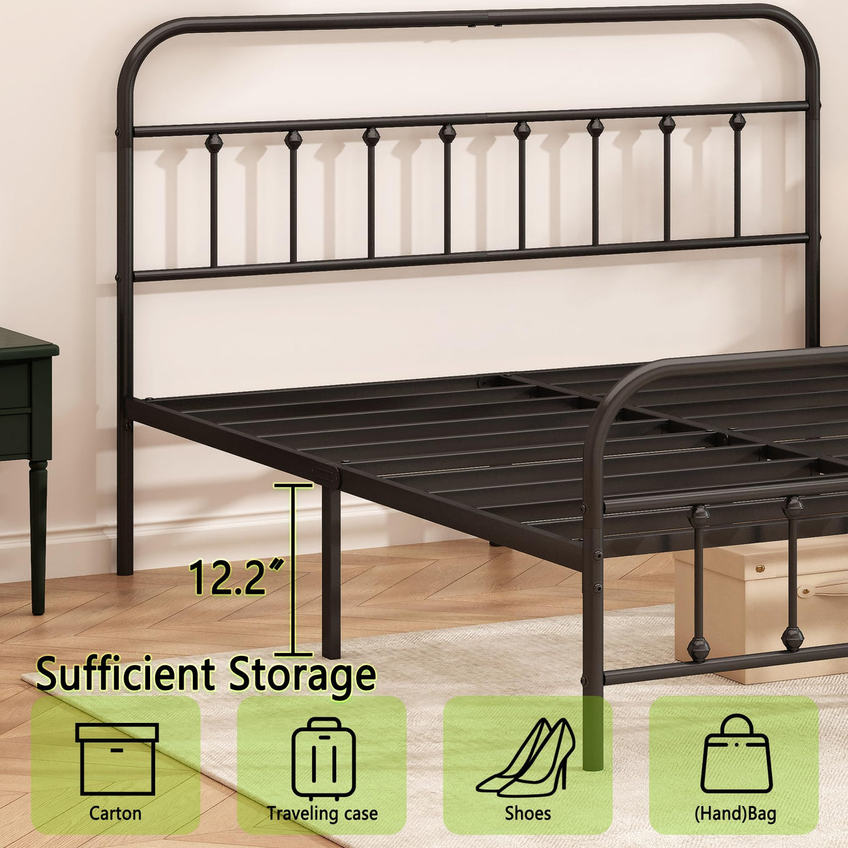 Kujielan Metal Bed Frame - Structurally Stable Heavy Duty Steel Slat Supported Full Bed Frames,No Box Spring Needed for Easy Removal and Transport. Kujielan